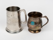 Two pewter tankards presented to Barry Round - one 3AW Best Player 1982 award, and one CIG Best Player for VFA 1987 award.