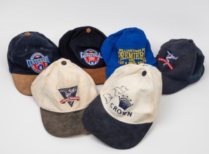 Group of six caps - two AFL Centenary, two E.J. Whitten Foundation, one Crown Casino with original signature, and one Williamstown F.C. 2003 Premiers.