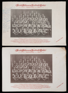 Barry's "South Melbourne Football Club Golden Anniversary Premiership Dinner" menu, with 1933 team photograph on back with sixteen original signatures of players from that era, including Gilbert Vaughan "Blue" Beard, Stan Judkins, Bob Pratt, Harry Clarke,