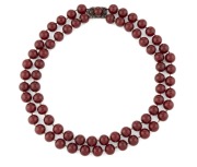 RHODA WAGER sterling and bakelite bead double strand necklace, circa 1920s, stamped "CURIO SHOP, EAST ST. SYDNEY", 60cm long
