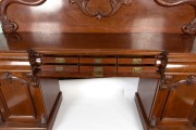GEORGE THWAITES (attributed) antique Australian cedar twin pedestal sideboard with acanthus scroll carved back panel above three long ogee moulded drawers, the central fitted with six cutlery drawers, the pedestals with panelled doors and corbel decoratio - 2