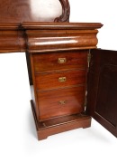 GEORGE THWAITES (attributed) antique Australian cedar twin pedestal sideboard with acanthus scroll carved back panel above three long ogee moulded drawers, the central fitted with six cutlery drawers, the pedestals with panelled doors and corbel decoratio - 3