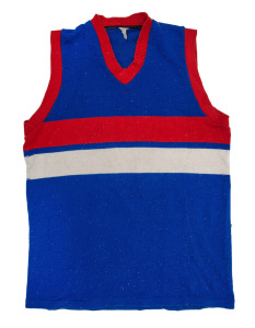 Barry Round's match-worn 1973 Footscray Bulldogs guernsey, number 14 on back. Recruited from Warragul F.C. in 1969, Round would go on to play 135 games with Footscray, kicking a total of 157 goals before moving on to South Melbourne in 1976.