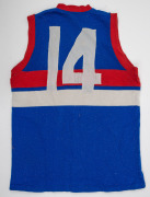 Barry Round's match-worn 1973 Footscray Bulldogs guernsey, number 14 on back. Recruited from Warragul F.C. in 1969, Round would go on to play 135 games with Footscray, kicking a total of 157 goals before moving on to South Melbourne in 1976. - 2