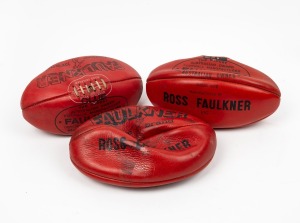 Group of three c. 1990s Faulkner footballs owned by Barry Round, each with CLUB inscription in black permanent marker.