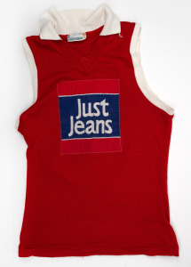 Barry Round's c. 1979 South Melbourne Swans VFL guernsey, Just Jeans branding on front, number 25 on back.