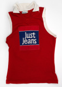 Barry Round's c. 1979 South Melbourne Swans VFL guernsey, Just Jeans branding on front, number 25 on back.