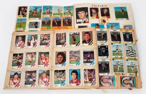 Three scrapbooks filled with mostly 1970s Scanlens football cards.