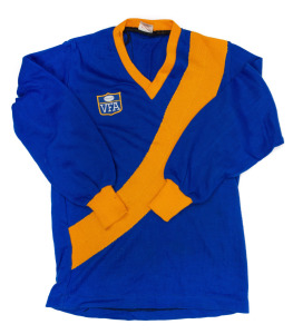 Barry Round's long-sleeved c. 1990 Williamstown F.C. guernsey, VFA logo on front, number 25 and 'Pepe Jeanswear' branding on back.