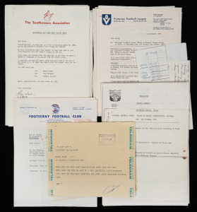 An archive of more than forty documents collected by Barry Round from throughout his football career, including his 1985 Swans player contract, State of Origin selection arrangements notices, VFL player registration forms, many congratulatory telegrams, two pages of unattributed notes regarding the proposed move to Sydney, and much else besides.