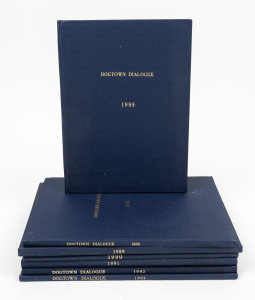 WILLIAMSTOWN F.C.: Seven hardbound volumes of the Dog Town Dialogue Williamstown Football Club newsletter, spanning the years 1985 to 1993, including the 1990 volume of issues covering their premiership season win.