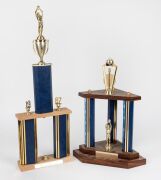 WILLIAMSTOWN F.C.: Barry Round's 1987 and 1988 Club Champion Andy Taylor Memorial Trophies, 67cm and 46cm tall, respectively.