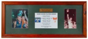 'Barry Round Williamstown F.C. 86-93' original pen and ink cartoon by artist 'B.D.', with dedication on rear "To Big Bazza, Thanks for the memories...", framed and glazed, window mounted, 40 x 49cm overall, together with 'Barry Round Hall of Fame' photo m - 2