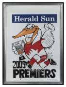 SWANS 2005 PREMIERSHIP: Two original copies of the 2005 Herald Sun WEG Premiers poster, framed and glazed, the larger 56 x 77cm overall.