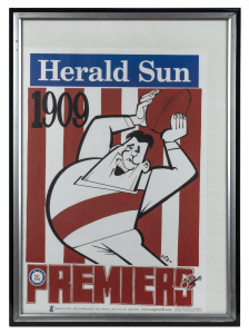 WEG: South Melbourne Swans 1909 and 1933 retrospective Herald Sun premiership posters, both limited edition 351/1000, framed and glazed, 55 x 76cm overall.