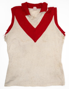 Barry Round's match-worn c. 1976 South Melbourne Swans VFL guernsey, number 25 on back. Released by Footscray to South Melbourne in 1976, the stage was now set for Round to make his mark, quickly garnering acclaim as the new Swans ruckman, before going on