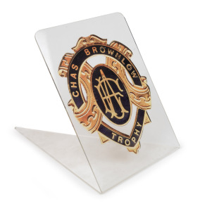 Plexiglass Chas Brownlow Trophy table decoration owned by Barry Round, height 35cm.
