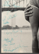 1984 black and white photograph of Barry Round with female Swans enthusiast and Harbour Bridge in background, featuring more than forty original signatures of Swans players including Pat Foy, Barry Mitchell, Craig Potter, Warwick Capper, Wayne Carroll, St - 3