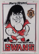 Two WEG Barry Round 1981 Brownlow Medallist poster reprints, together with WEG Barry Round Night Premiers 1982 Swans poster print with note on rear "BARRY HOPE YOU CAN USE THIS, BEST WISHES DAVID CALDWELL", plus 1918 WEG retrospective premiership poster. - 3