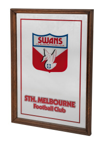 Barry Round's VFL South Melbourne Swans framed mirror, with club statistics on rear, c. late 1970s, 33 x 48cm overall.