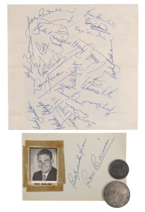 NORTH MELBOURNE FOOTBALL CLUB: "1975 With Compliments" printed team photograph with team signatures on reverse including coach Ron Barassi; together with a Ron Barassi endorsed signature on piece with affixed card, North Melbourne Football Club 1st V.F.L.