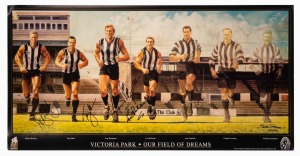 VICTORIA PARK: 1999 'Our Field of Dreams' limited edition 3/500 print by Jamie Cooper with CoA, plus original signatures of Nathan Buckley, Ray Gabelich, Lou Richards, Len Thompson, Tony Shaw, and the artist himself, 88 x 44cm.