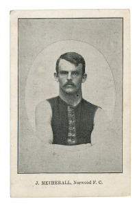 AMERICAN TOBACCO COMPANY, "Dollars" tobacco card depicting J. METHERALL, Norwood F.C. on the front; with advertising for Dollars cigars verso. Excellent condition and an exceptional rarity. The first example we have offered and the only example known to 