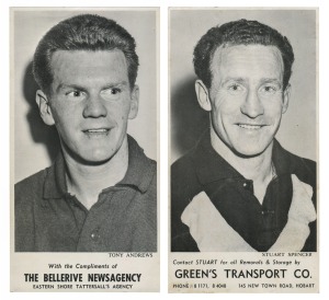 1964 CLARENCE FOOTBALL CLUB (Kangaroos), TASMANIA: A part set of the player cards issued with various sponsorship details on each card, [21/38]; includes 3 signed in pen - Graham Jackson, John Mills and Russell Newell. Although only a part set, we have no