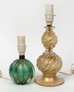 BAROVIER & TOSO Cordonato D'oro Murano glass table lamp base, circa 1950s; together with a&nbsp;BAROVIER & TOSO green Murano glass lamp with gold inclusions, mid 20th century, (2 items), 35cm and 22cm high overall