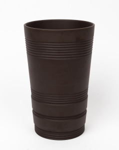 KEITH MURRAY brown basalt WEDGWOOD pottery vase with ribbed decoration, stamped "Wedgwood, Keith Murray, Made In England", 22.5cm high.