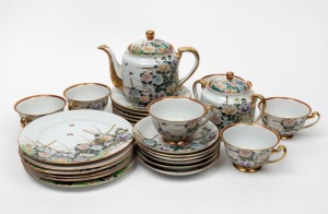 Assorted vintaged Japanese tea ware with hand-painted floral decoration and gilt highlights, mid 20th century, (25 items)