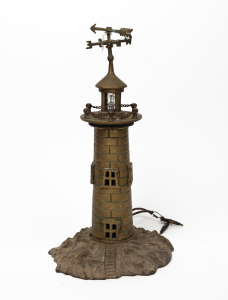 A vintage cast brass lighthouse table lamp, circa 1930, (will require rewiring by a qualified electrician), 39cm high