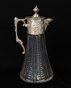 WHITEHILL vintage English cut crystal and silver plated claret jug, 20th century, ​​​​​​​28cm high