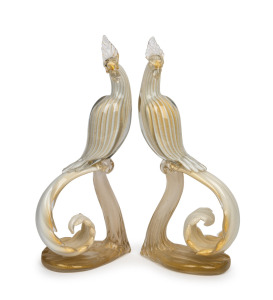 An impressive pair of Murano glass bird statues, the larger 42cm high