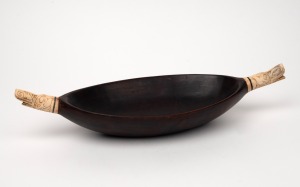 Diak, ironwood and carved bone food bowl, Borneo origin, 20th century, 44cm wide