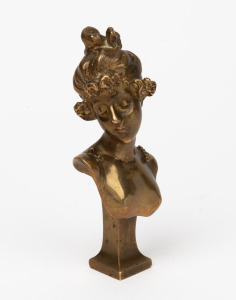 An antique French Art Nouveau cast bronze figural seal, signed "A. Caron", late 19th century, 12cm high