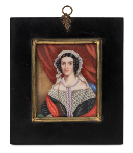 GEORGE MARSHALL MATHER (attributed), miniature portrait of a lady painted on ivory in period frame, 19th century, pencil inscription verso "Painted by G. Marshall Mather, 63 Princes Street, Edin.", 15 x 13cm overall