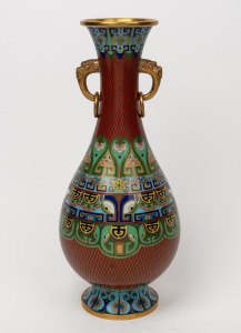 A vintage Chinese two handled cloisonne vase, 20th century, ​​​​​​​33.5cm high