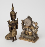 A cast bronze seated Ganesh statue; together with a cast bronze kneeling Buddhist statue, 20th century, (2 items), 15cm and 22cm high - 2