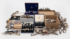 Box of assorted silver plated cutlery, spoons, etc, (qty)