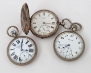Three assorted antique pocket watches in silver or nickel plated cases, 19th/20th century, ​​​​​​​the largest 7.5cm high including bow.
