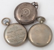 Three assorted antique pocket watches in silver or nickel plated cases, 19th/20th century, ​​​​​​​the largest 7.5cm high including bow. - 2