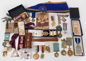 MASONIC INTEREST: Collection of antique and vintage medals and regalia, (qty)
