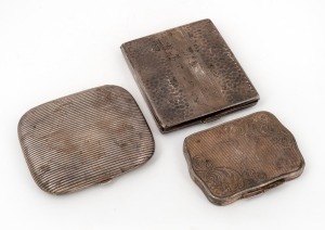 Three vintage silver cigarette and powder cases. 20th century, the largest 9.5cm wide, 259 grams total
