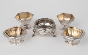 Five assorted sterling silver salt cellars, English and American, 19th/20th century, the largest 7cm wide, 242 grams total