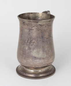 An antique George II sterling silver pint tankard, made by William Williamson of Newcastle, circa 1755, 13cm high, 404 grams