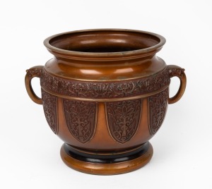 A vintage Chinese bronze jardiniere, early to mid 20th century, seal mark to base, ​​​​​​​24cm high, 30cm across the handles