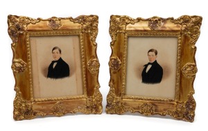 THOMAS BOCK (attributed), (1790-1855), pair of portraits of young men (brothers), watercolour, housed in gilded picture frames, 23 x 20cm each overall.