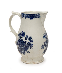 DR WALL WORCESTER (attributed) antique English porcelain sparrow beak jug with face mask decoration, underglazed in blue floral motif, mid 18th century, 20cm high