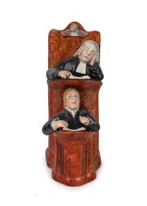 RALPH WOOD "The Vicar and Moses" early Staffordshire pottery figural group, circa 1800, 20cm high